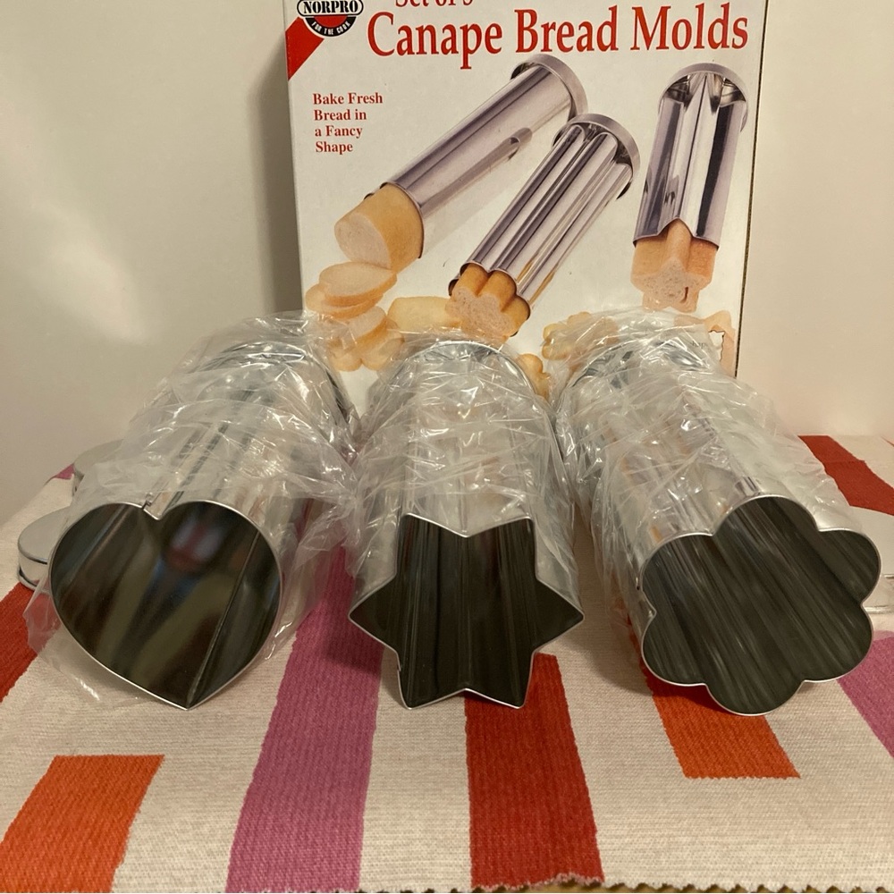 NORPRO Tin Canapé Bread Mold 3 PC Set Flower Heart Star Shapes Tin Bakeware